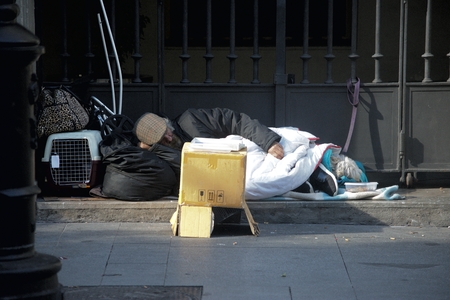 Seville, Spain, 24th January 2018 - Urban life - Homeless Sleeping in the streetのeditorial素材