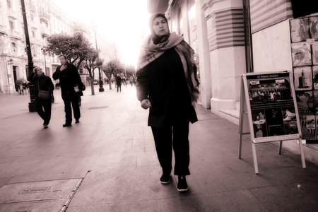 Seville Spain,  9th January 2019. This is an urban scene. People are walking in the streets of Seville. Spainのeditorial素材