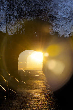 This is a sunrise in the Gate of Cordoba. This is a monument from Roman times in Carmonaの写真素材