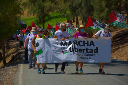 The Sahara was abandoned by Spain in the mid 1970s. Marocco took over that land. Ever since the Sashara front has been fighting for their freedom. This is a demonastration in behalf of the Sahara and their freedomのeditorial素材