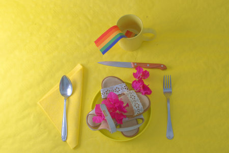 Minimalistic Still life with a yellow dominant color, It also has a rather surrealist approach