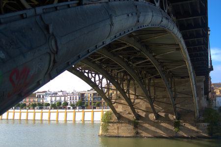 The sorroundings of Triana Bridge in Seville is a very nice park, full of plants and treesの写真素材