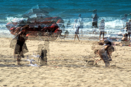 This is Victoria Beach in Cadiz. It is a very popular beach. This phototo has been shot with special t4ecniques such as multiple exposition and ver slow shutter speedの写真素材