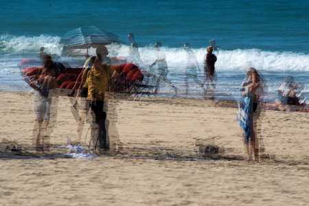 This is Victoria Beach in Cadiz. It is a very popular beach. This photo has been shot with special techniques such as multiple exposure and very slow shutter speedの写真素材