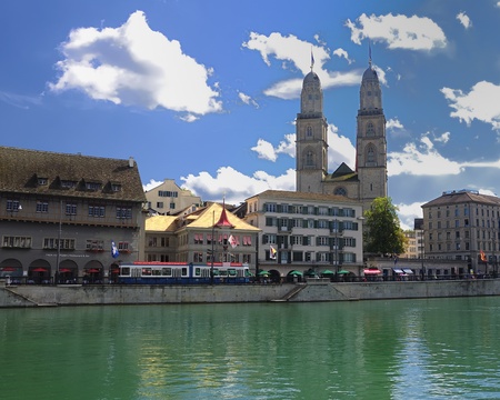 Zurich switzerland  Old town view  Historic place, and city of the bankers のeditorial素材