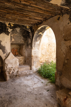 Antequera, Spain - 03/04/2015 - One of the areas inside the ruins of the farmhouse of the mosques (Cortijo de las mosques).のeditorial素材