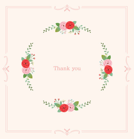Floral wreath with pink roses and green leaves. Vector illustration.のイラスト素材