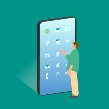 Smartphone with social media icons. Vector illustration in flat style.のイラスト素材