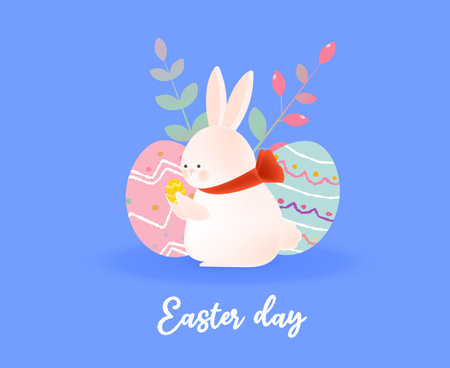 Easter greeting card with cute rabbit and egg. Vector illustration.のイラスト素材