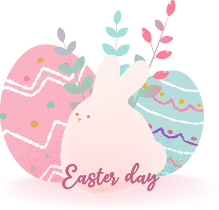 Easter card with cute bunny and eggs. Vector Illustration.のイラスト素材