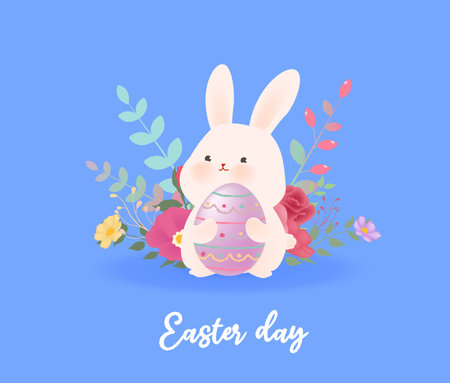 Easter greeting card with cute bunny and egg. Vector illustration.のイラスト素材