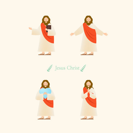 jesus christ icons set. vector illustration in flat design styleのイラスト素材