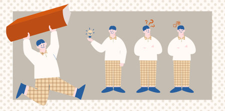illustration of a man with a pencil in his hand. Education conceptのイラスト素材