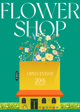 Flower shop. Floral shop. Vector illustration in flat styleのイラスト素材