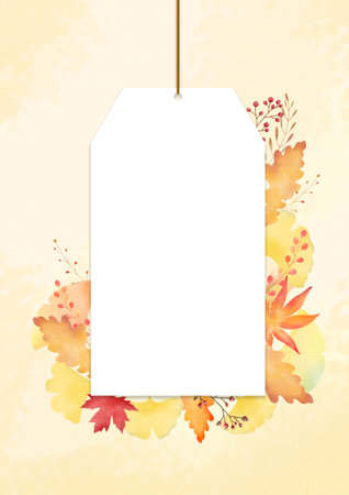 Autumn background with leaves and blank price tag, vector illustration.の写真素材