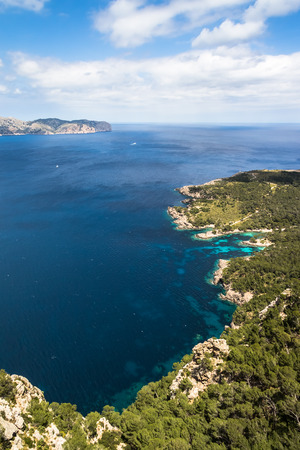 View of the Bay of Pollenca (Mallorca) from the Hiking Path to La Victoriaの写真素材