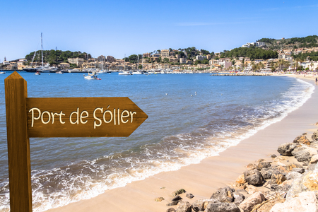 View of the Beach at Port de Soller (Mallorca)の写真素材