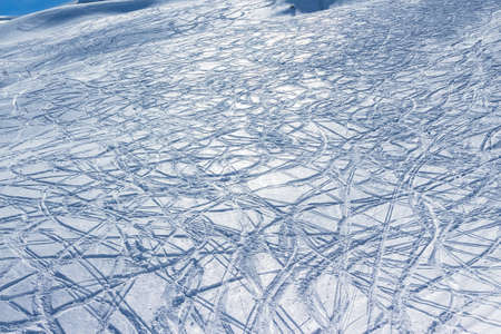 Countless Ski Tracks on a normally Crowded Ski Pisteの写真素材