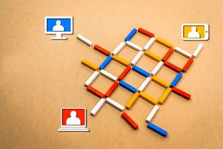 Schematic Image of a Computer Network with Icons Representing the Participants in a Conference Call