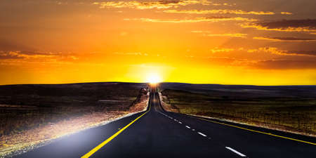 Endless Highway in Evening Landscapeの写真素材