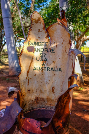 Remains of exploded bomb in outback settingの写真素材