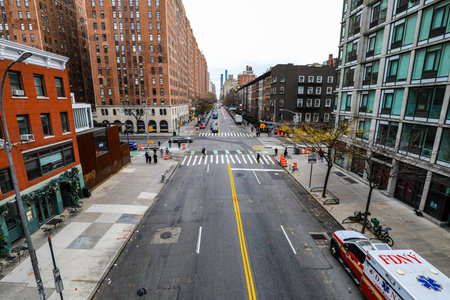 View of Manhattan street from The High line public park and garden in New York City.の写真素材