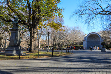 View of the Naumburg Bandshell and Central Park landscape with blue sky in Manhattan, New Yorkの写真素材