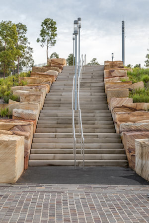 Sandstone Staircase in  Barangaroo park in the city of Sydney, Australia