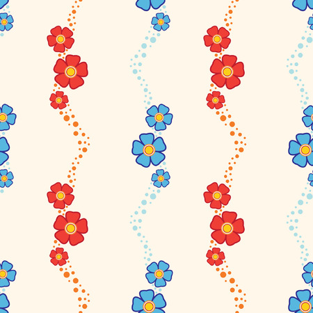 Seamless abstract pattern with red and blue flowers.のイラスト素材