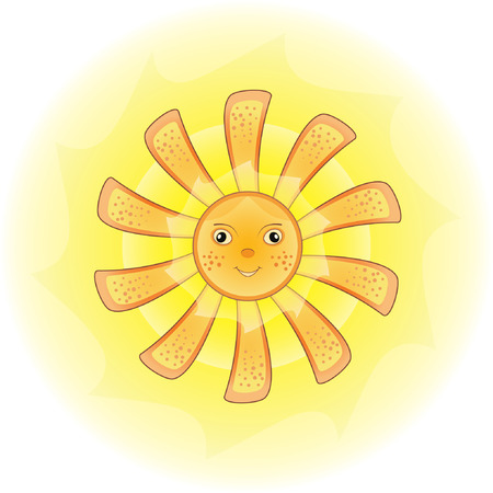 Cartoon illustration of a sun with freckles.のイラスト素材