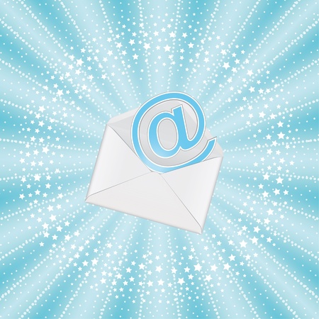 Envelope with email on blue sunbeam background のイラスト素材