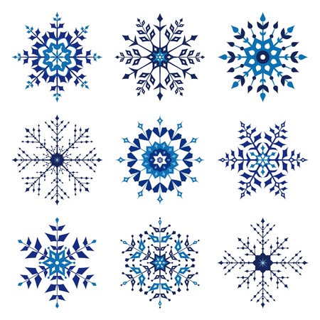 Set of nine blue snowflakes.のイラスト素材
