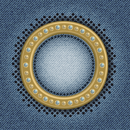 Gold ring plate with rivets on jeans background.のイラスト素材