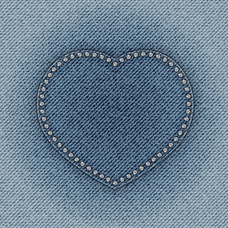 Blue jeans heart with diamonds on jeans background.のイラスト素材