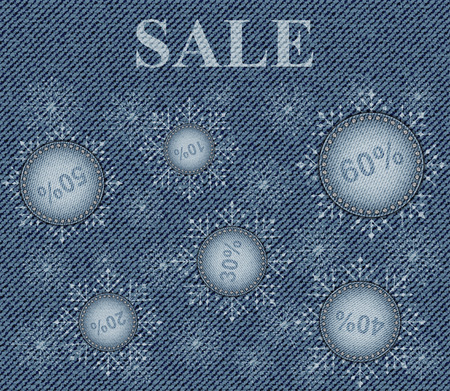Blue jeans with sale text and snowflakes with percents.のイラスト素材