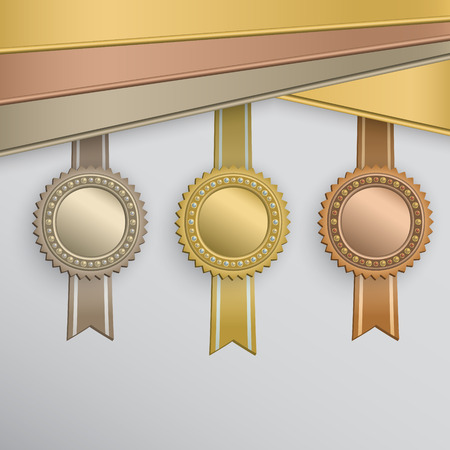 Set of circle award badges on ribbons.のイラスト素材