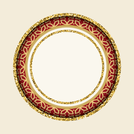 Round cutout frame with gold glitter and ornament.のイラスト素材