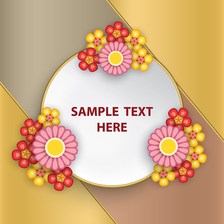 Round white frame with flowers on colorful background.のイラスト素材