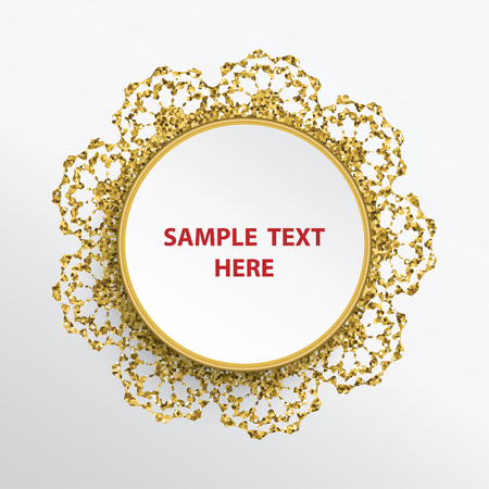 Golden glittering round lace frame on white background.のイラスト素材