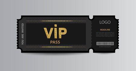 Stub black VIP admission ticket stub template with golden glittering VIP sign.のイラスト素材