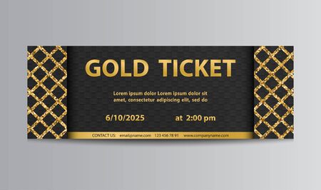 Golden black vector ticket template with glittering lattice.のイラスト素材