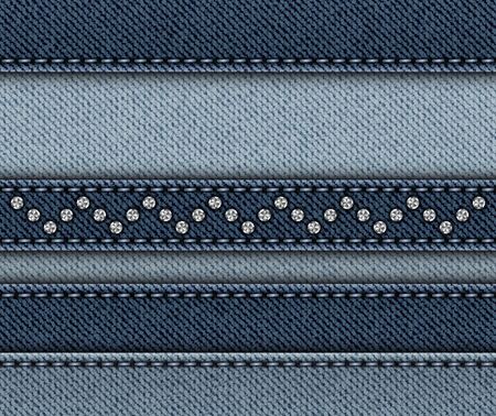 Blue denim design with horizontal stripes with stitches and sequin zig-zag.のイラスト素材