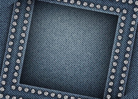 Vector abstract blue denim design with shifted square frame with silver spangles on denim background.のイラスト素材
