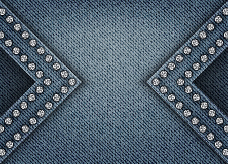 Vector blue denim abstract banner with wedges with silver spangles.のイラスト素材