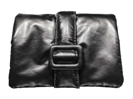 Woman's black glossy reticule isolated on white background.の写真素材