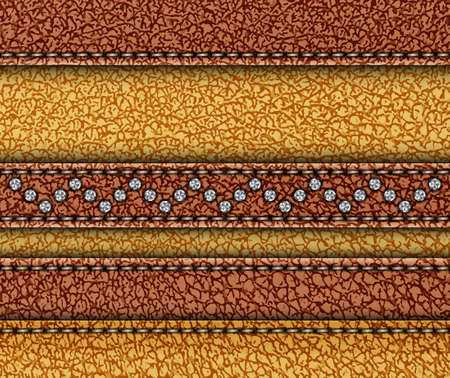 Vector leather design with horizontal stripes with stitches and sequin zig-zag.のイラスト素材
