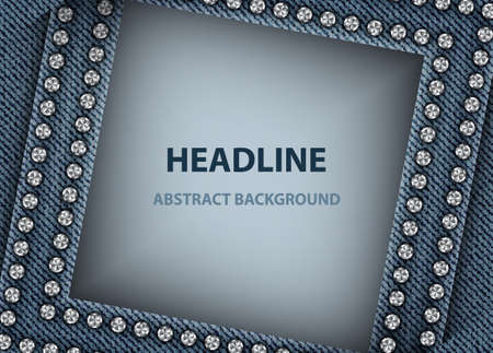 Vector abstract blue banner with shifted square frame with silver sequins on denim background.のイラスト素材