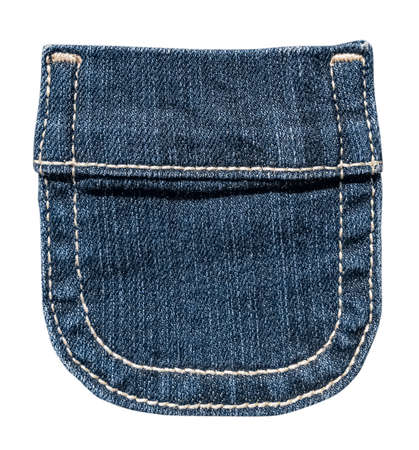 Small blue jeans pocket with white stitches isolated on white background.の写真素材