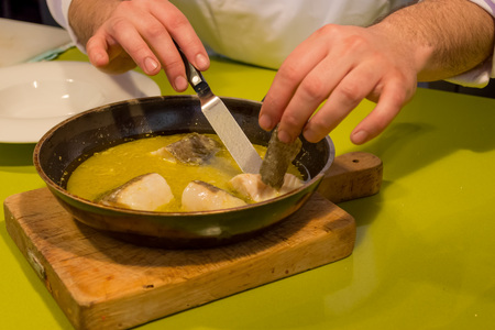 Cod with fennel sauce cooking low temperature.の写真素材