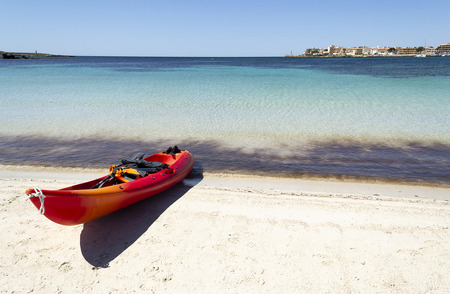 Beach with kayak in summer. Relax and zen place.の写真素材